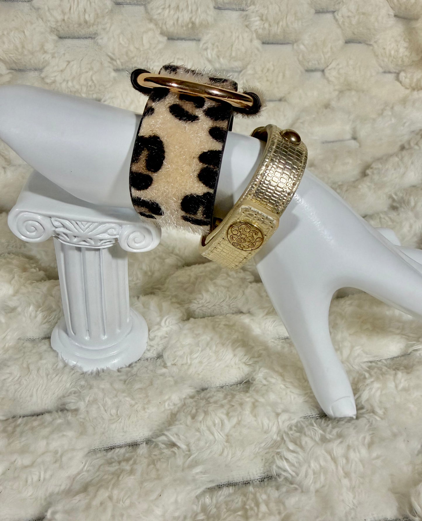 Mob Wife Bracelet Pair - Leopard and Gold w/Slider Charms & Rhinestones