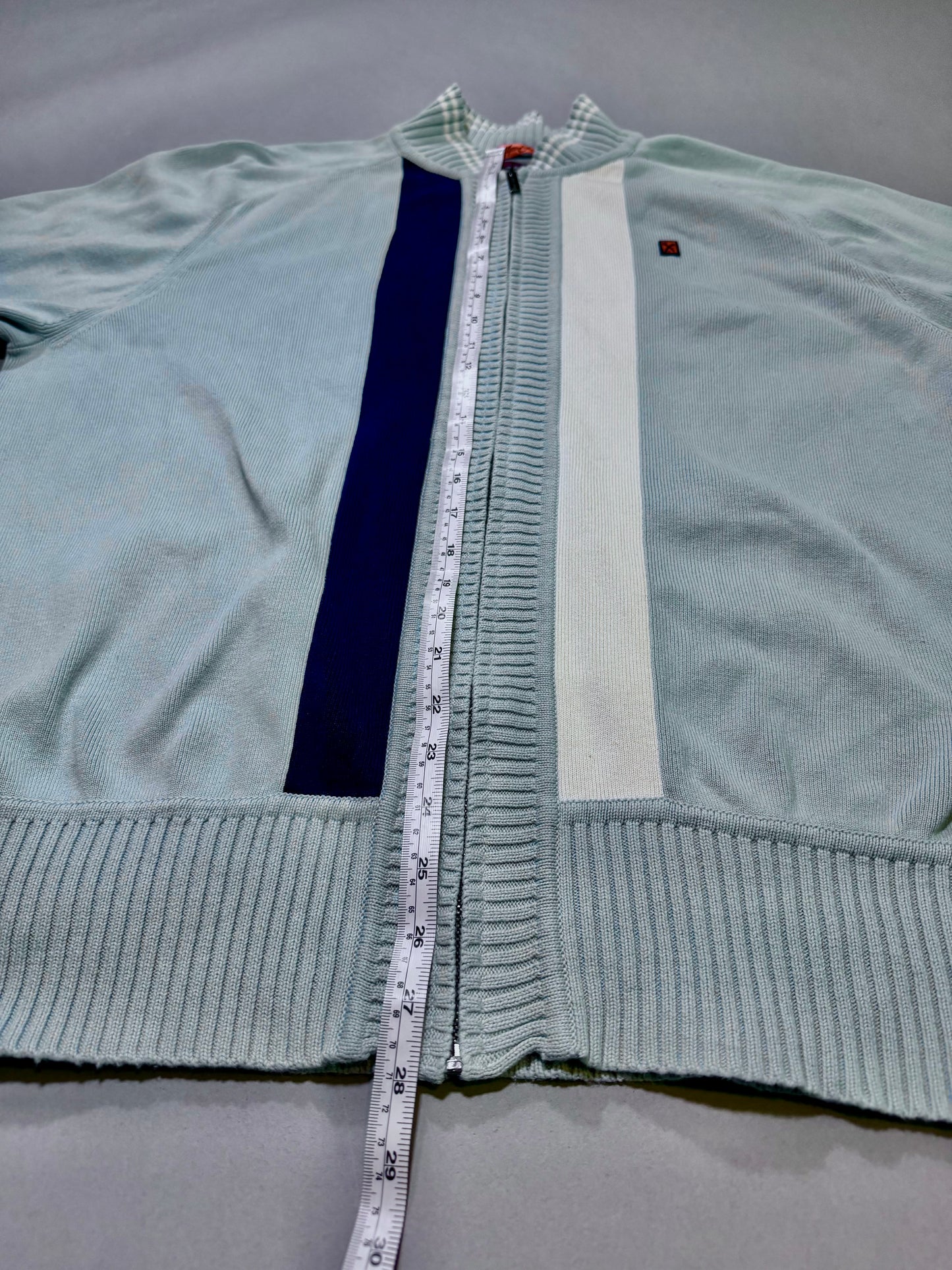 Length measurement of the Marc Ecko cardigan showing approximately 28 inches.