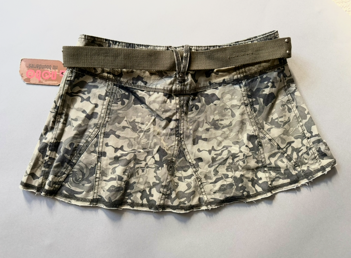 Photo of back view of no boundaries vintage camo mini skirt with original tags still attached 