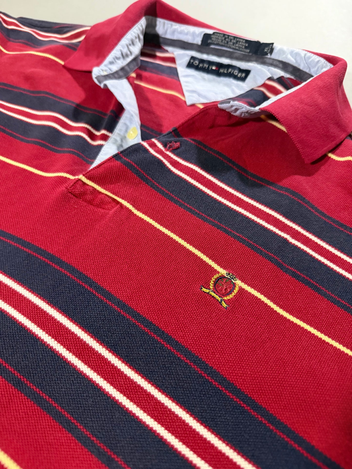 VTG Tommy Hilfiger Striped Polo - 2001 Crest Logo (Men’s XL)