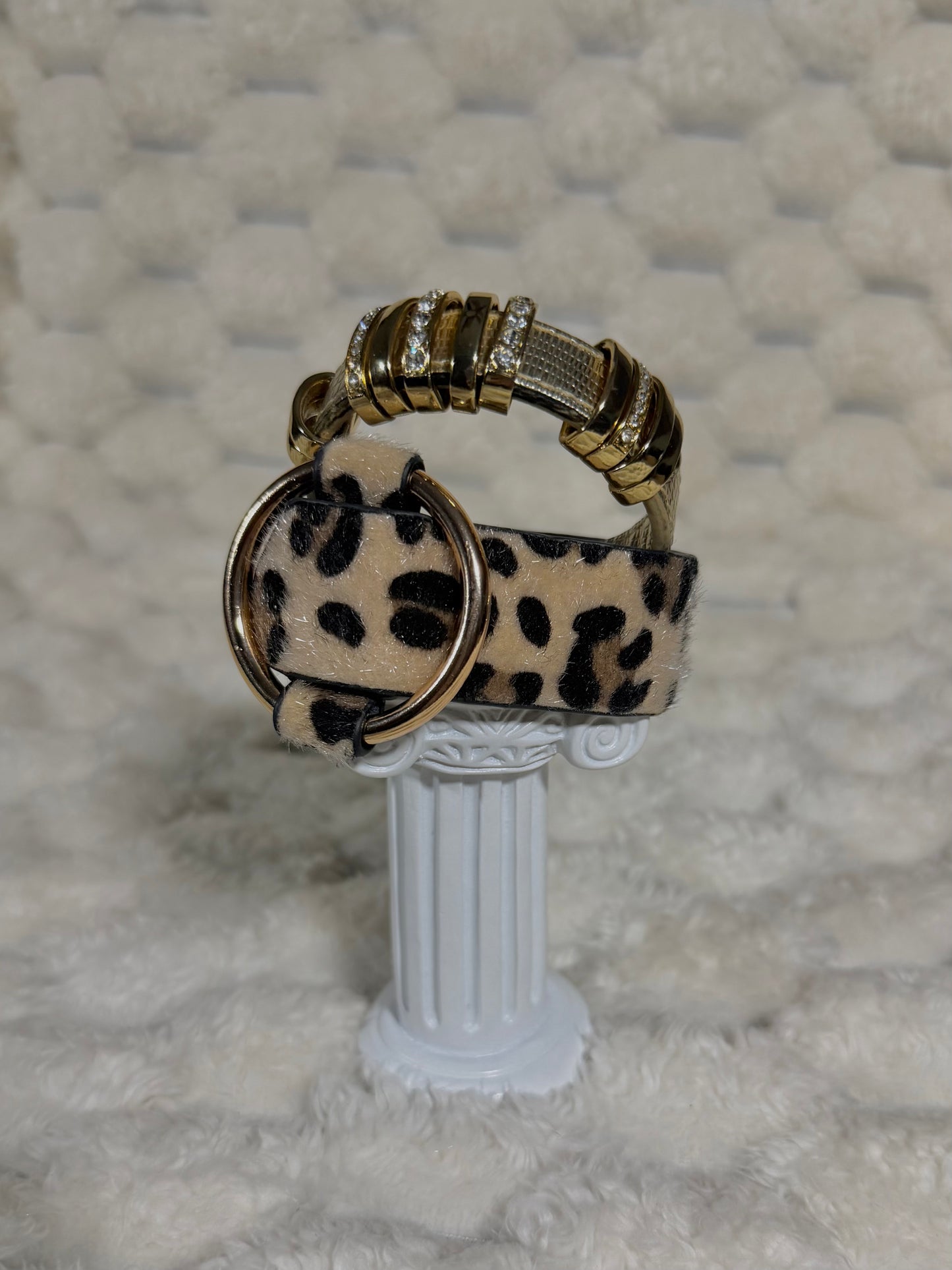 Mob Wife Bracelet Pair - Leopard and Gold w/Slider Charms & Rhinestones