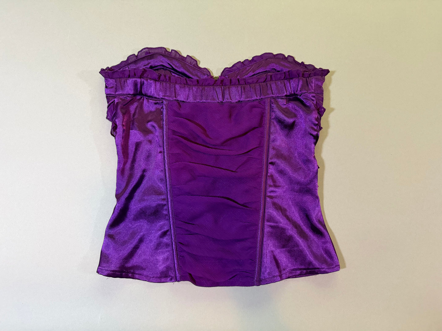 Back of purple satin corset Bebe top 