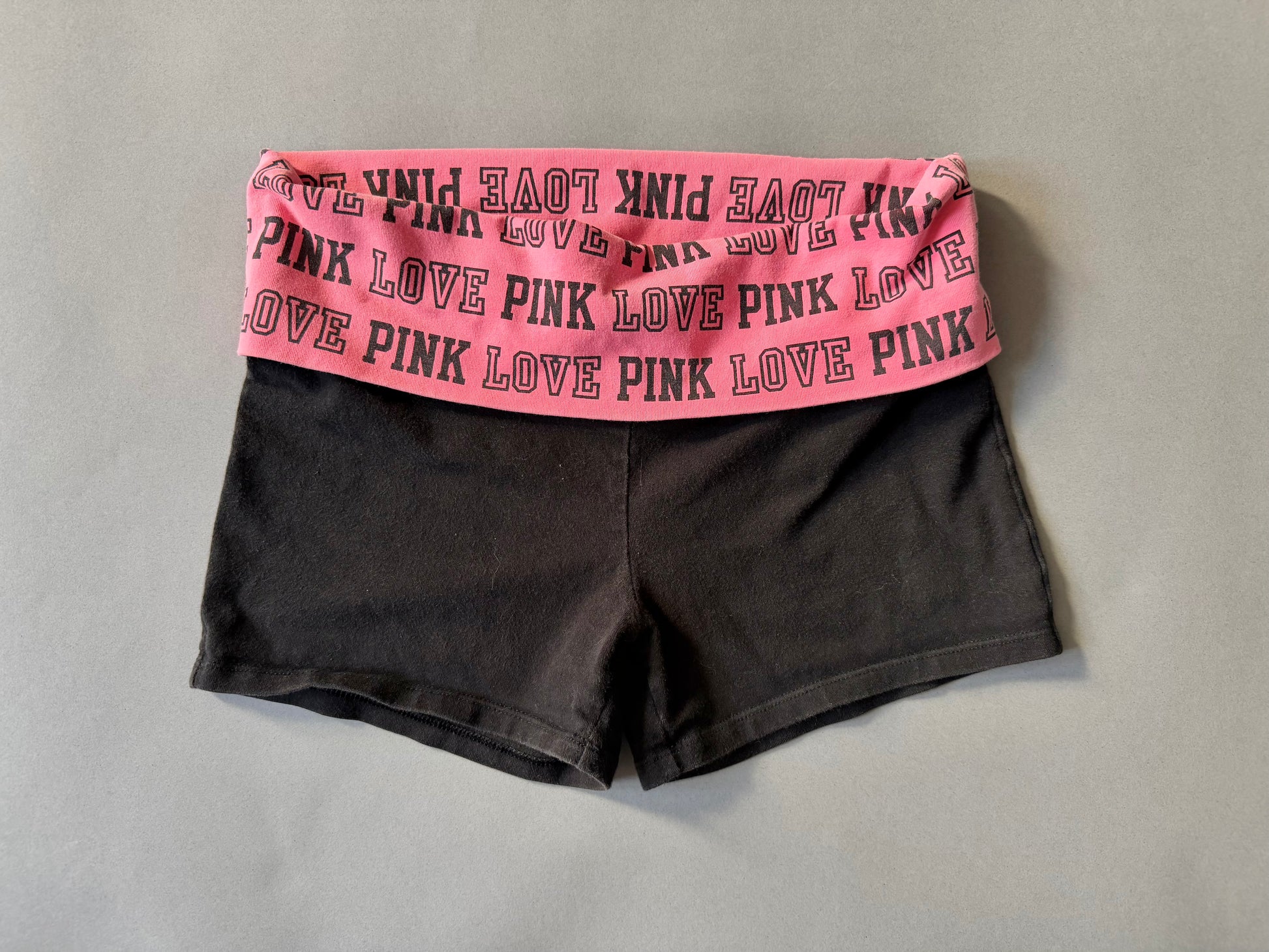 Photo of y2k Victoria’s Secret PINK yoga shorts with pink foldover waistband 