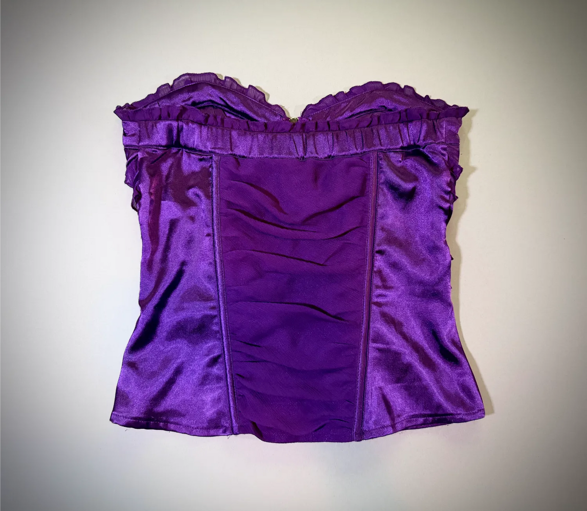 Back of purple satin corset Bebe top 