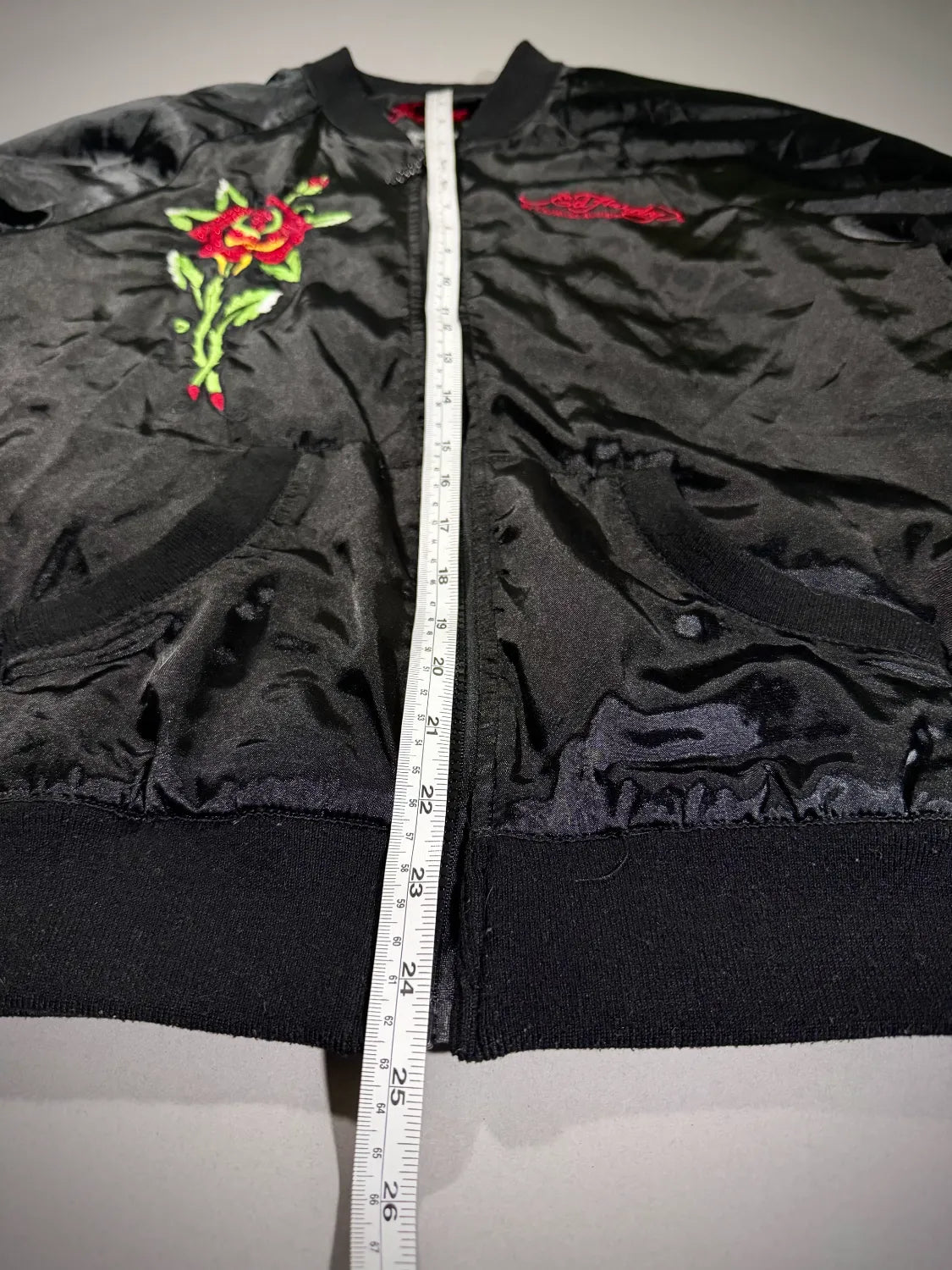 VTG Ed Hardy Satin Bomber Jacket - ‘07 Bedazzled Zip-Up (Women’s L)