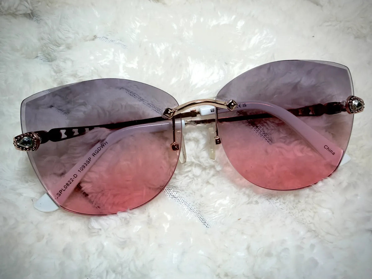 Southpole Y2K Bling Sunglasses - Pink Gradient Cat Eye Shades