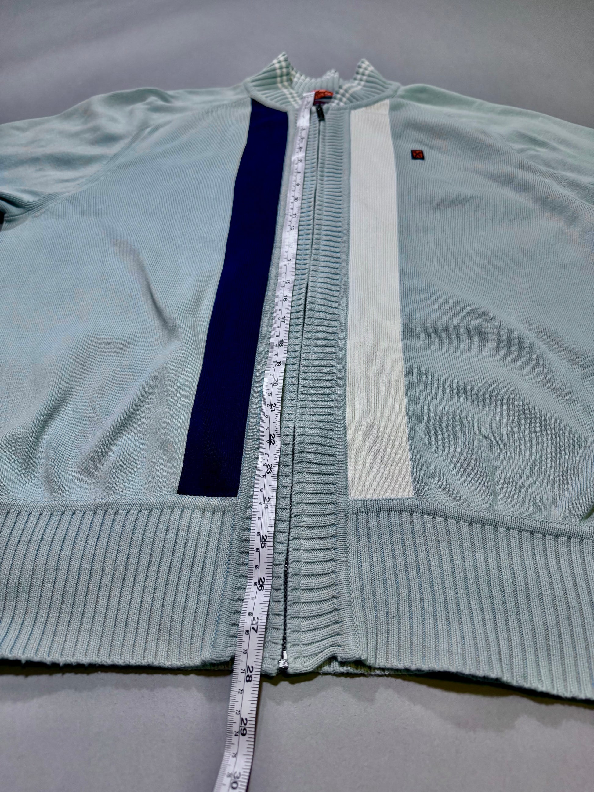 Length measurement of the Marc Ecko cardigan showing approximately 28 inches.