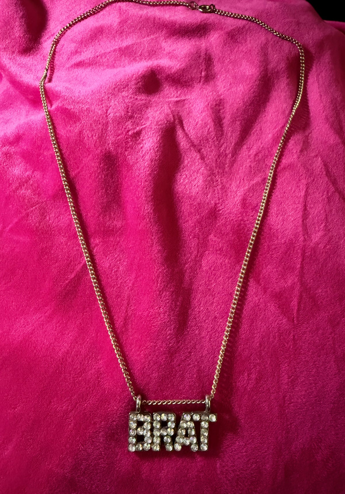 Chunky Y2K “BRAT” Necklace - ‘00s Rhinestone Studded Block Nameplate