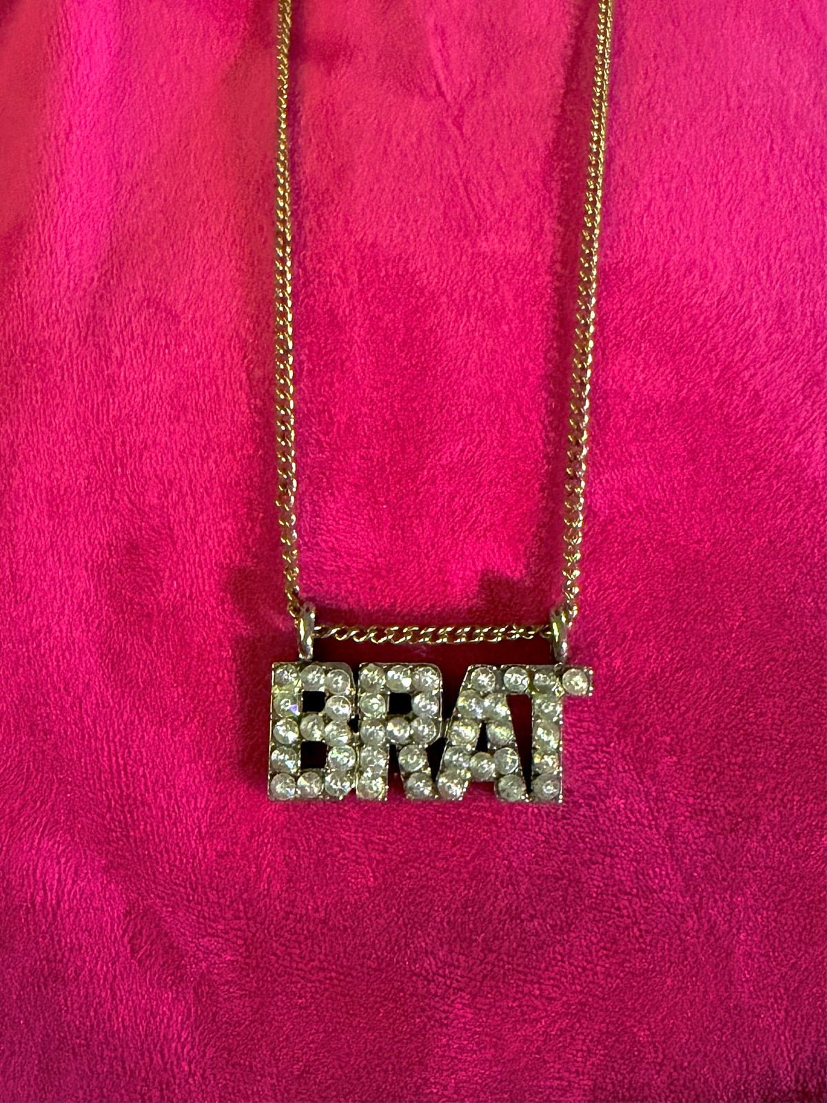 Chunky Y2K “BRAT” Necklace - ‘00s Rhinestone Studded Block Nameplate