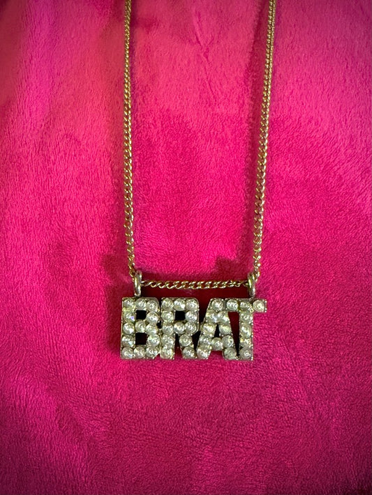 Chunky Y2K “BRAT” Necklace - ‘00s Rhinestone Studded Block Nameplate