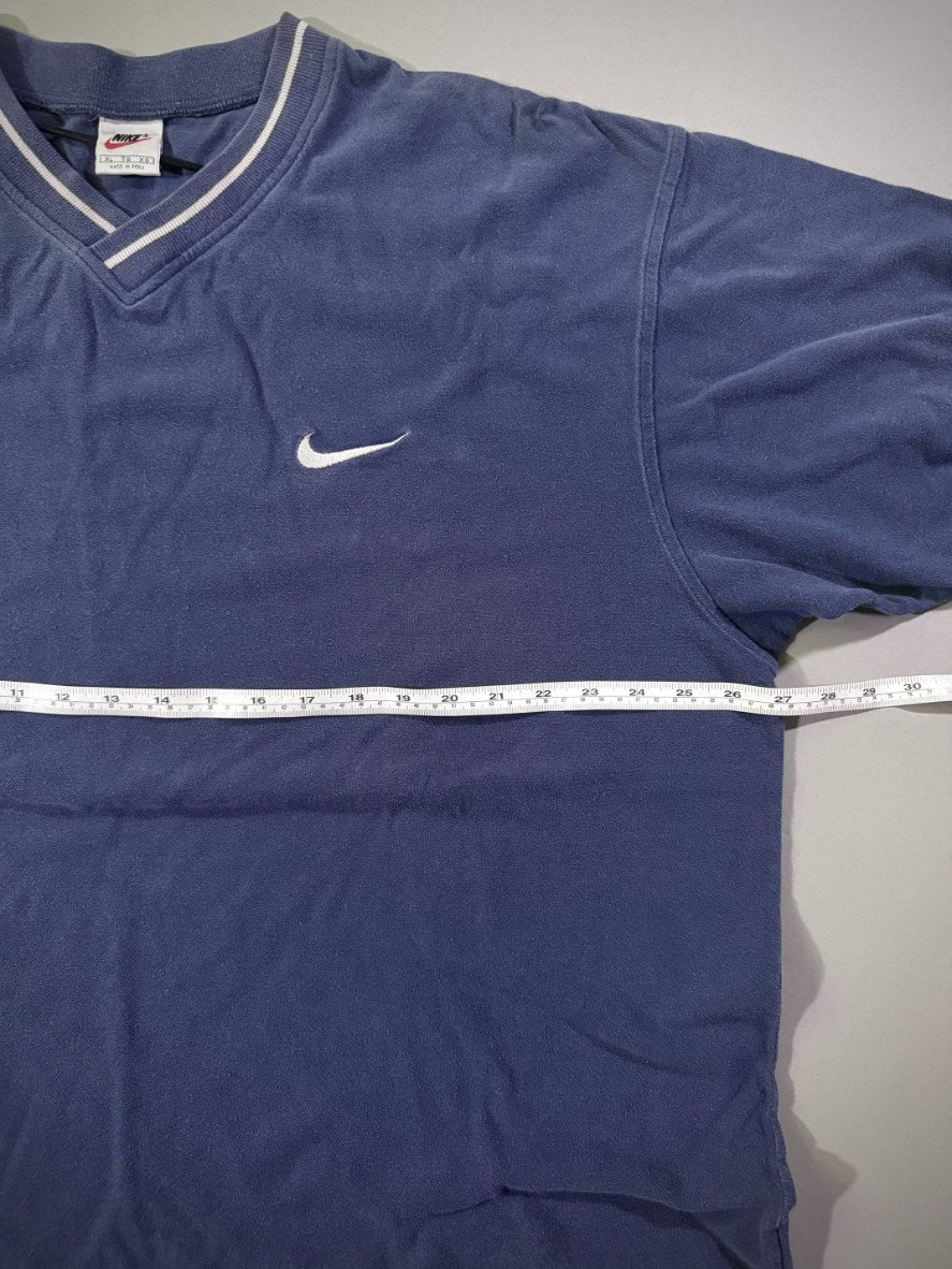 Chest measurement of vintage Nike embroidered Swoosh V-neck T-shirt.