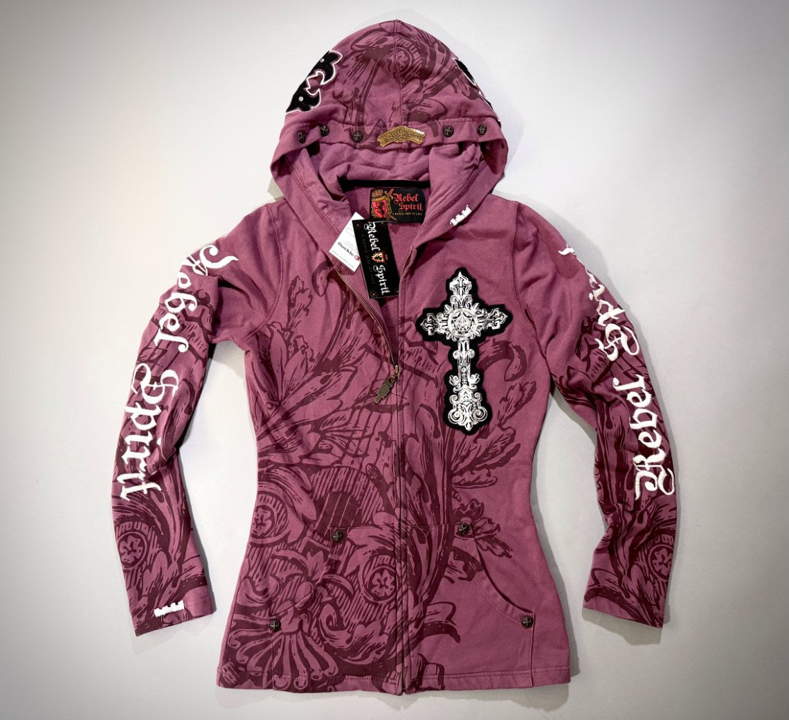🏆 NWT from Buckle ‘09! 🏆 Cyber Y2K Hoodie - Bling Alt Graphics (Juniors’ L)