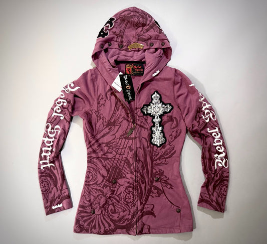🏆 NWT from Buckle ‘09! 🏆 Cyber Y2K Hoodie - Bling Alt Graphics (Juniors’ L)