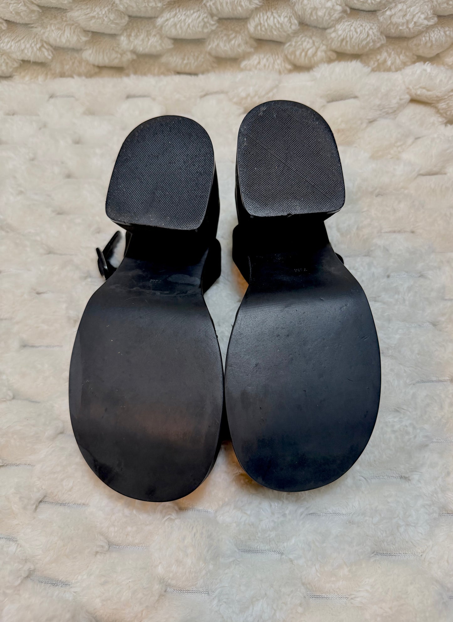 Bottom of y2k 90s Mudd heel showing clean soles, never worn vintage 