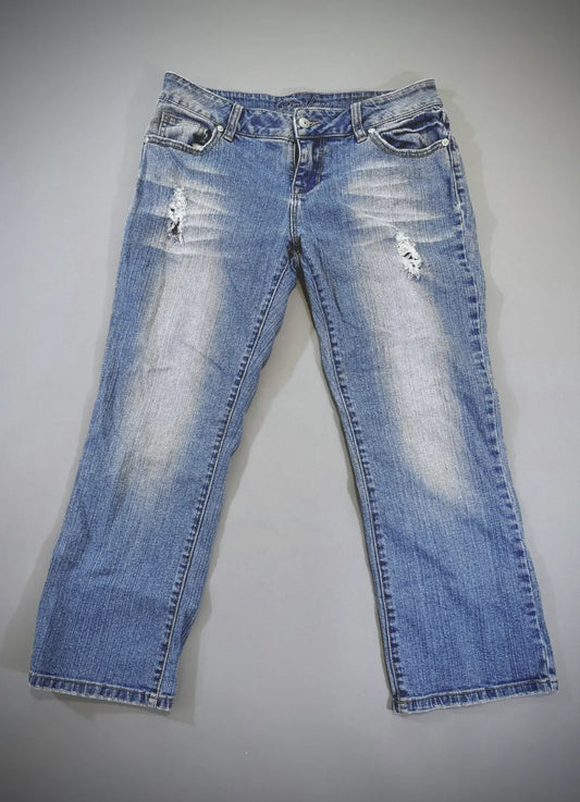 Delia’s cropped blue jeans with slight distressing 
