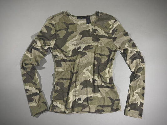 Y2k era mesh camo printed DKNY shirt with long sleeves 